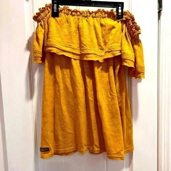 Matilda Jane Off The Shoulder Top Mustard Yellow Ruffles Size Medium - Picture 2 of 3